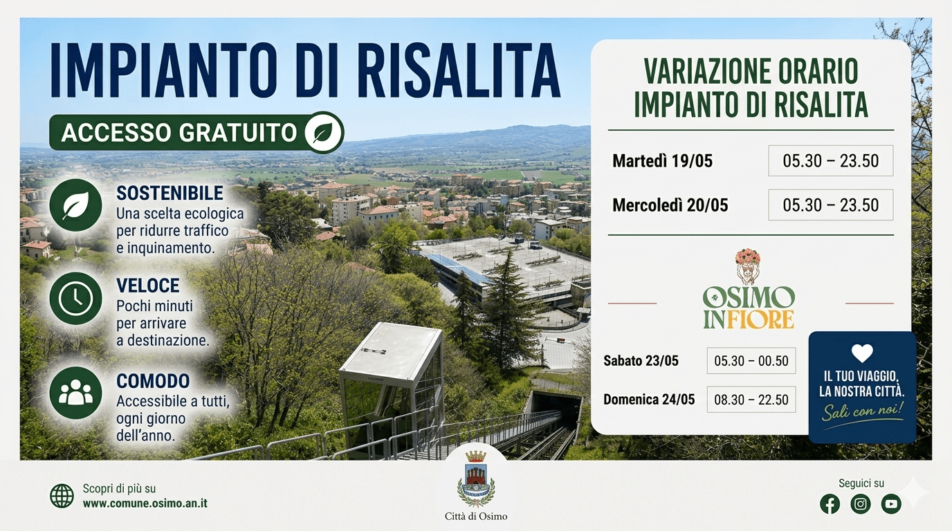 Al momento stai visualizzando VARIAZIONI ORARI  DELL’IMPIANTO DI RISALITA DAL MAXIPARK AL CENTRO STORICO